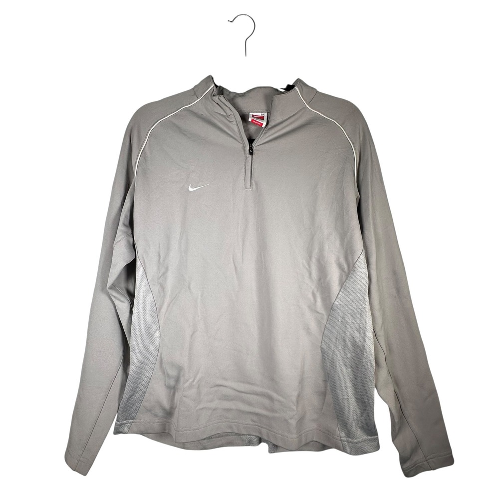 Nike Team Womens Grey 1/4 Zip Long Sleeve Mesh Panel Training Top Size M